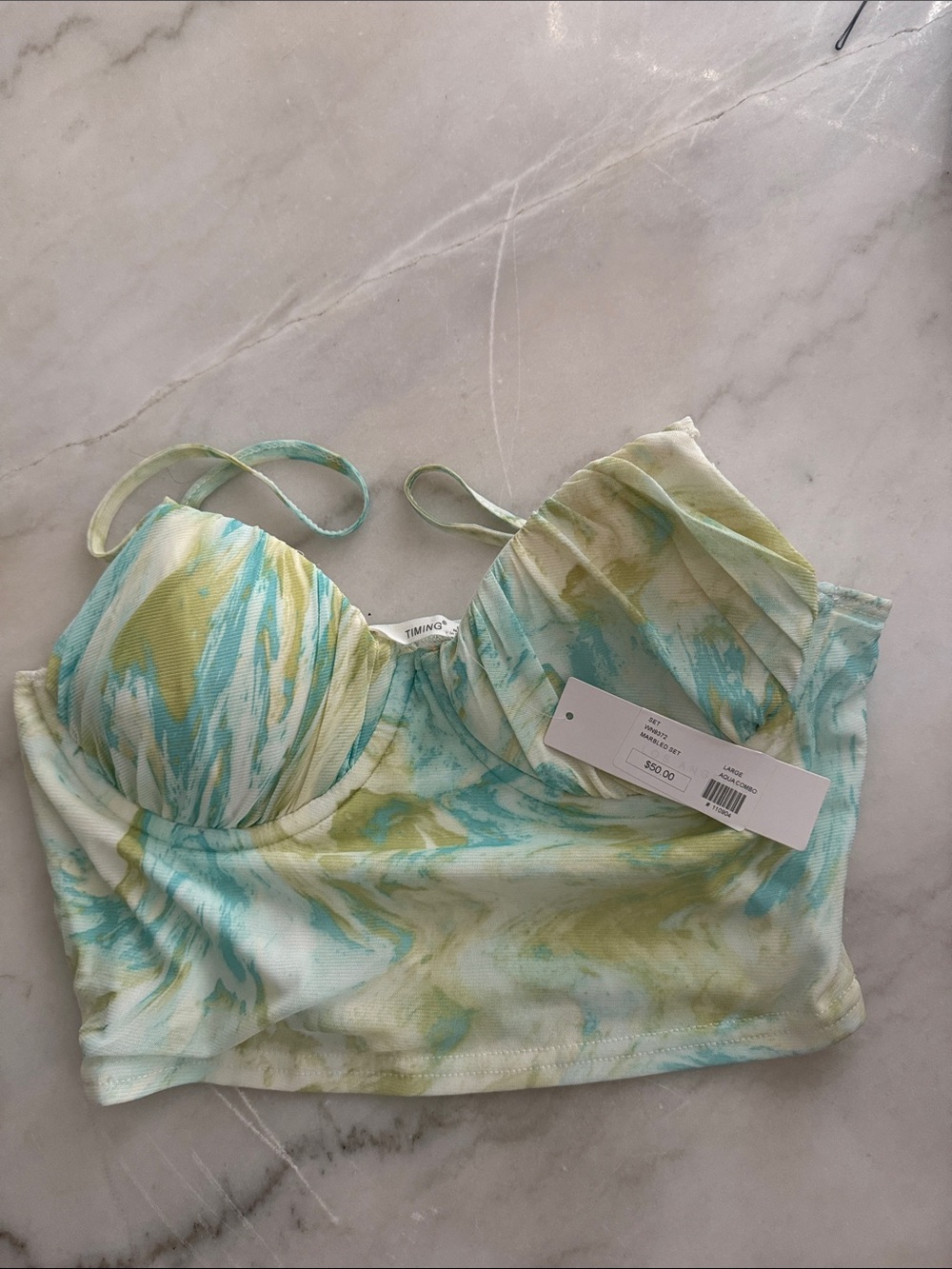 Wildfox Marble-Print Underwire Bralette in Aqua & Lime